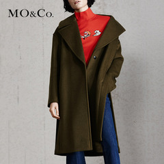 MO&Co.中长款一粒扣翻领高开衩宽松毛呢外套大衣MA1641OVC09 moco