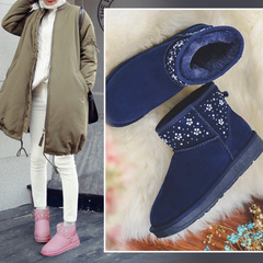 涉趣雪地靴时尚韩版保暖棉鞋女学生冬季厚底防滑短靴甜美花朵女靴