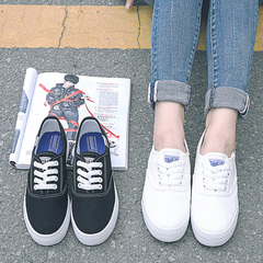 夏季白色帆布鞋女厚底休闲增高女鞋学生韩版系带小白鞋子松糕板鞋
