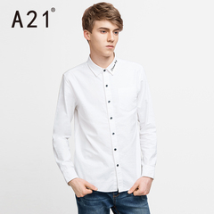 A21冬季新款长袖衬衫男 时尚牛津纺刺绣字母青年男士衬衣休闲衣服
