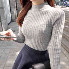 芮初2016春季新款韩版女装修身弹力针织衫半高领套头打底衫毛衣