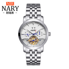 NARY 精钢手表男士全自动机械表镂空皮带手表商务防水时尚手表男