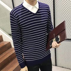 韩版男装新品修身套头圆领长袖男士毛衣针织衫学生印花线衣打底衫