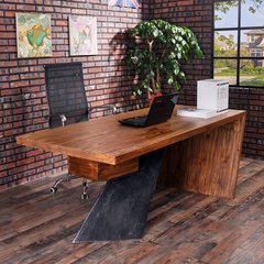 欧美式铁艺复古书桌防锈做旧办公桌实木写字台会议桌电脑桌工作台