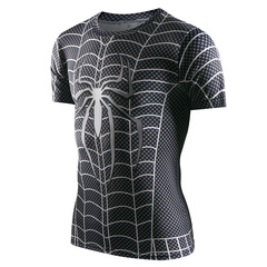 变异黑蜘蛛侠运动紧身短袖 高弹透气清凉运动服骑行训练T恤健身衣