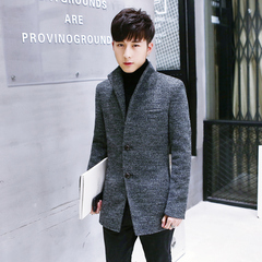 冬季男士韩版修身中长款加绒加厚妮子毛呢羊毛呢子大衣外套男风衣