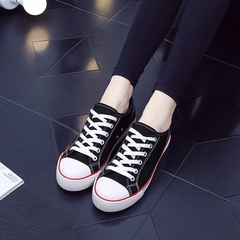 夏季白色帆布鞋女平跟学生韩版布鞋低帮休闲鞋系带平底小白鞋女鞋
