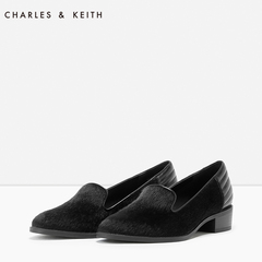 CHARLES&KEITH绒面低跟鞋 CK1-70300332 仿马毛皮方跟鞋