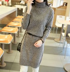 2016秋冬季新款韩版女装中长款打底针织衫高领宽松毛衣女套头包臀