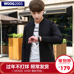 WOOG2005男士棒球领夹克2016秋季新款韩版修身潮青年黑色薄款外套