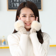 韩版针织毛线手套女秋冬季加厚保暖露指套韩国学生可爱半指手臂套
