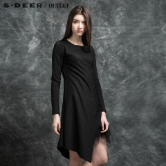 s.deer圣迪奥女装黑色长袖蕾丝连衣裙修身显瘦两件套S14381250
