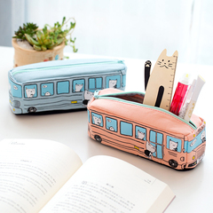 咔巴熊创意文具豆腐猫巴士方形帆布学生笔袋大容量个性可爱铅笔袋