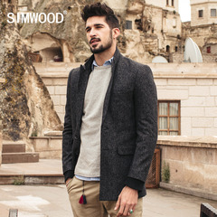 Simwood简木男装2016秋冬男士混羊毛修身西装范螺纹袖口厚款西服