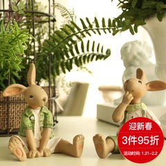 创意工艺礼品结婚礼物家居装饰 树脂动物摆件绿色萌兔子摆设品