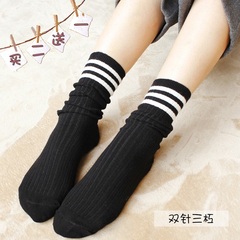 堆堆袜女韩国秋冬厚加绒潮百搭日系中筒袜子复古纯色薄款学生棉袜