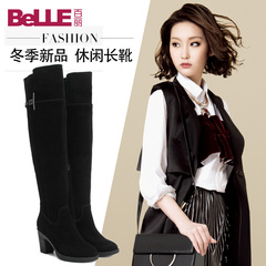 Belle/百丽2016冬牛皮时尚粗跟女超长靴0-549DC6