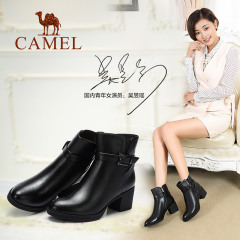 Camel/骆驼女靴 秋冬短靴休闲简约中筒靴舒适女靴粗跟靴