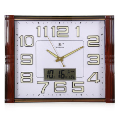 七王星挂钟客厅钟表中式创意方形电子石英钟家庭静音日历时钟挂表