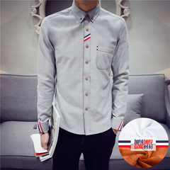 衬衫男长袖修身韩版男士白衬衫2016新款休闲保暖衬衣男加厚加绒潮