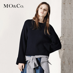 MO&Co.圆领套头落肩喇叭袖纯色百搭羊毛针织衫MA1633SWT25 moco
