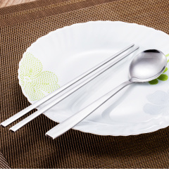陶煲王不锈钢实心扁筷子勺子便携餐具盒旅行筷勺套装韩式勺筷