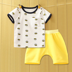 婴儿分体衣新生儿夏季套装0-两岁宝宝纯棉小蜜蜂印花短袖纯色短裤