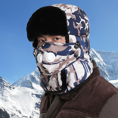 冬季户外加厚保暖护耳防雾霾口罩雷锋帽男东北棉帽子滑雪帽骑车帽