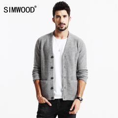 Simwood简木男装秋冬季欧美男士混羊毛开衫毛衣双口袋修身针织衫