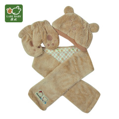 拉比旗舰店正品冬装保暖婴儿童宝宝帽子围巾手套 绿色种子三件套