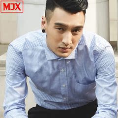 MJX2016春秋季纯棉小格子衬衫男装长袖韩版商务休闲打底修身衬衣