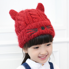 韩版儿童帽子秋冬女孩帽中小童毛线针织帽可爱猫咪宝宝保暖套头帽