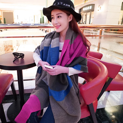 2016新款冬季韩版仿羊绒女士披肩 学生拼色保暖毛线大围巾女包邮