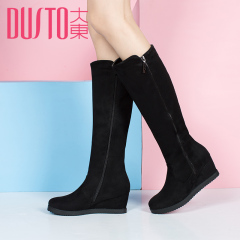 DUSTO/大东2016冬季新款韩版高跟坡跟骑士靴女鞋高筒靴DW16D1522R