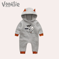 Voonlie婴儿衣服秋冬装男宝宝长袖连体衣灰色造型爬服儿童外出服
