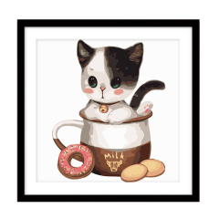 【佳彩天颜】diy数字油画动漫卡通动物大幅手绘装饰画茶杯猫