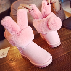 2016韩版软萌雪地靴兔耳朵加绒保暖学生棉鞋冬季平底短筒女靴子潮