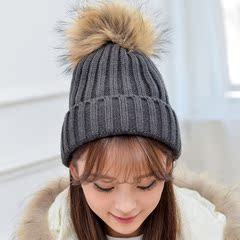 韩版纯色新款秋冬针织毛线帽女毛球帽潮流可爱帽卷边冬款保暖加厚
