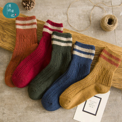 5双装 秋冬季堆堆袜保暖翻边袜子女纯色中筒粗线复古情侣潮学生袜
