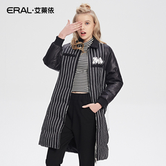 【2件88折】ERAL/艾莱依芭比POLO领条纹女士羽绒服中长款2016新款