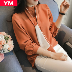YM女装品牌春装潮2017春装新款大码韩版长袖领带打底衬衣衬衫YC03