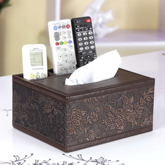 欧式创意客厅纸巾盒 复古皮革餐巾抽纸盒桌面遥控器木收纳盒