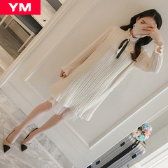YM女装品牌春装潮2017春装新款长袖韩版修身中长款雪纺连衣裙YL01