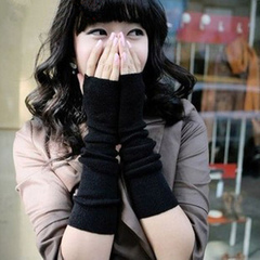 韩版秋冬天半指手套女长款毛线手套 针织露指手臂套 可爱保暖袖套