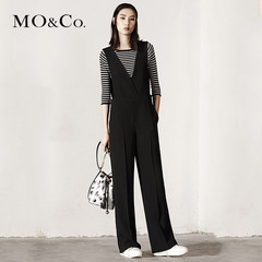 MO&Co.宽背带口袋长款宽松纯色 moco复古高腰连体裤女MA1631JPS02