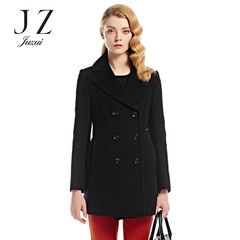 JUZUI/玖姿呢外套2016女冬装新黑色优雅经典双排羊毛毛呢大衣