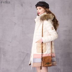 Artka阿卡冬装新款90%白鸭绒毛线口袋拼接A型羽绒服女2色K11768D