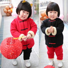 冬季儿童加绒加厚唐装1岁男女5小童中国风3新年装4宝宝2棉衣套装