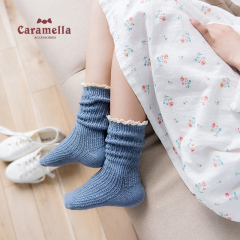 CARAMELLA2016秋冬新款女士中筒棉袜 堆堆袜可爱学院风 花边袜子