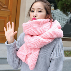 秋冬季毛线围巾女长款保暖纯色加厚围巾披肩两用韩版学生针织围脖